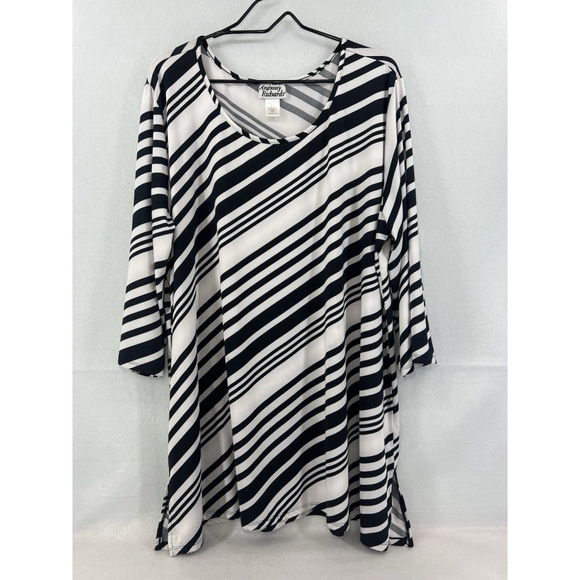 Anthony Richards Womens Black White Striped Tunic Top Blouse Size 3X Vintage - Picture 2 of 11